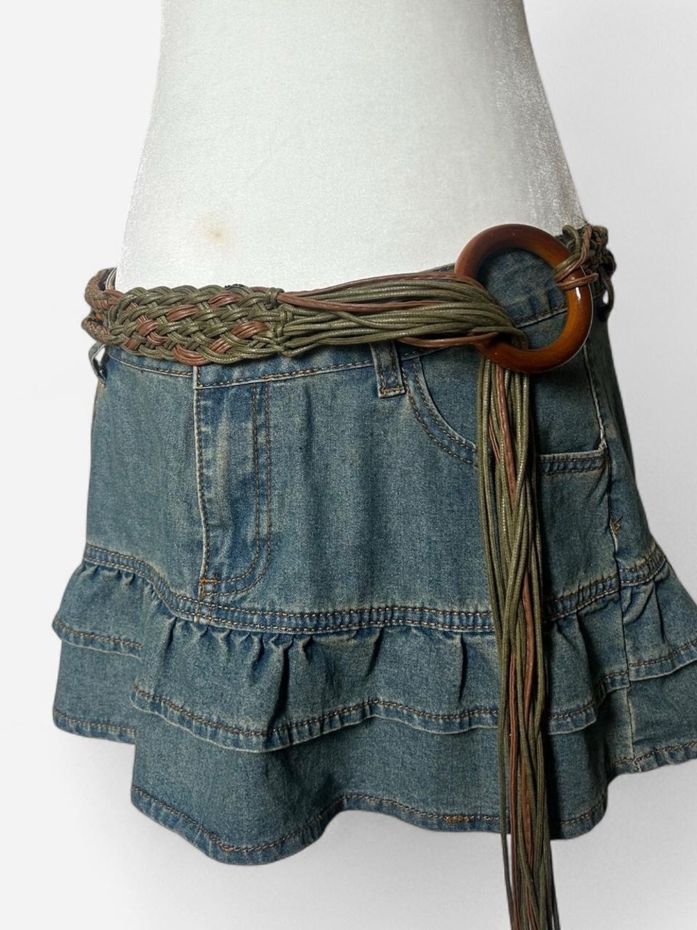 Braided Boho Belt with Wooden Ring, Beads & Shell Details
